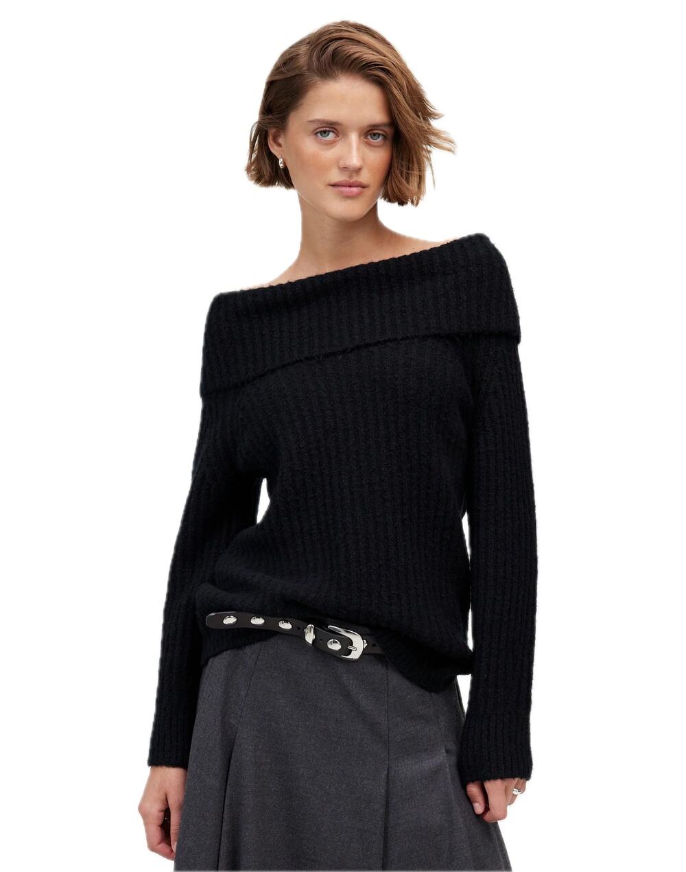 NWT Madewell True Black Cotton-Blend Off-Shoulder Sweater Extra Small XS